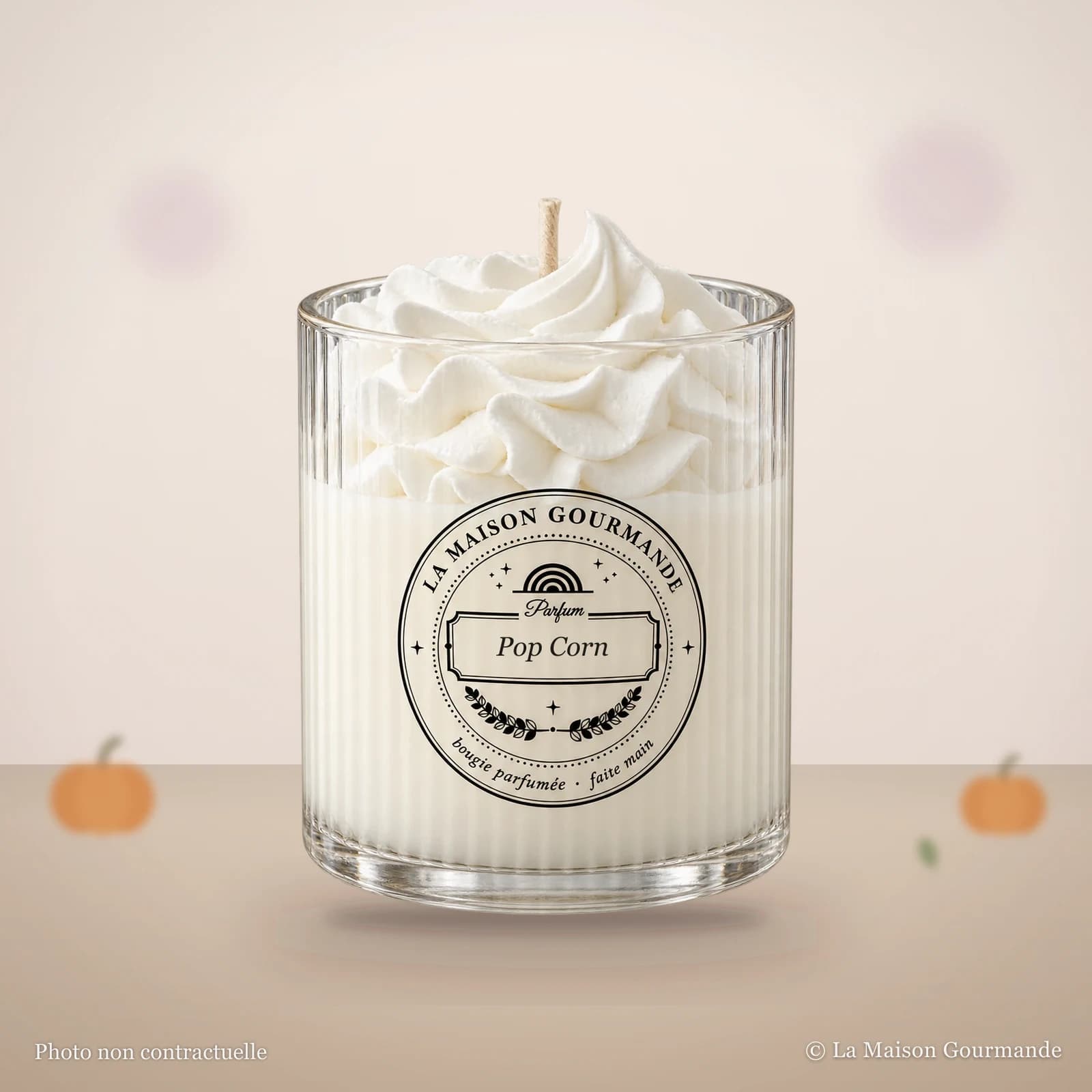 Pop Corn Chantilly — bougie chantilly Pop Corn, verre strié transparent